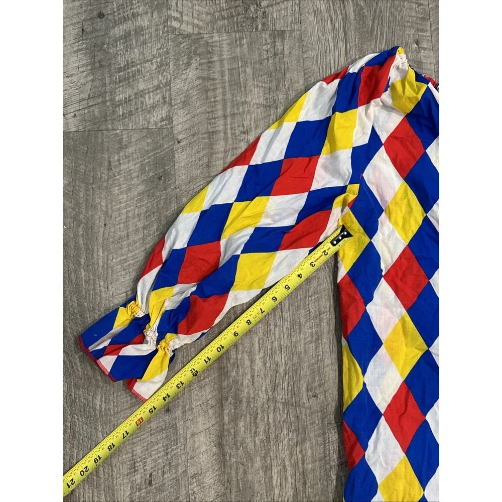 Vintage Hand Sewn Clown Costume One Piece Adult Multicolor Striped Pom